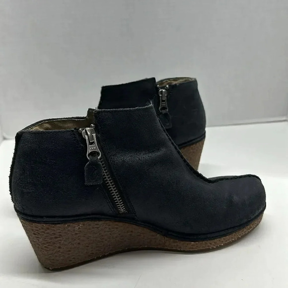 Olukai Humu Ankle Booties Leather Suede Wedge Boots Zip Up Black Womens Size 8 - Picture 7 of 12